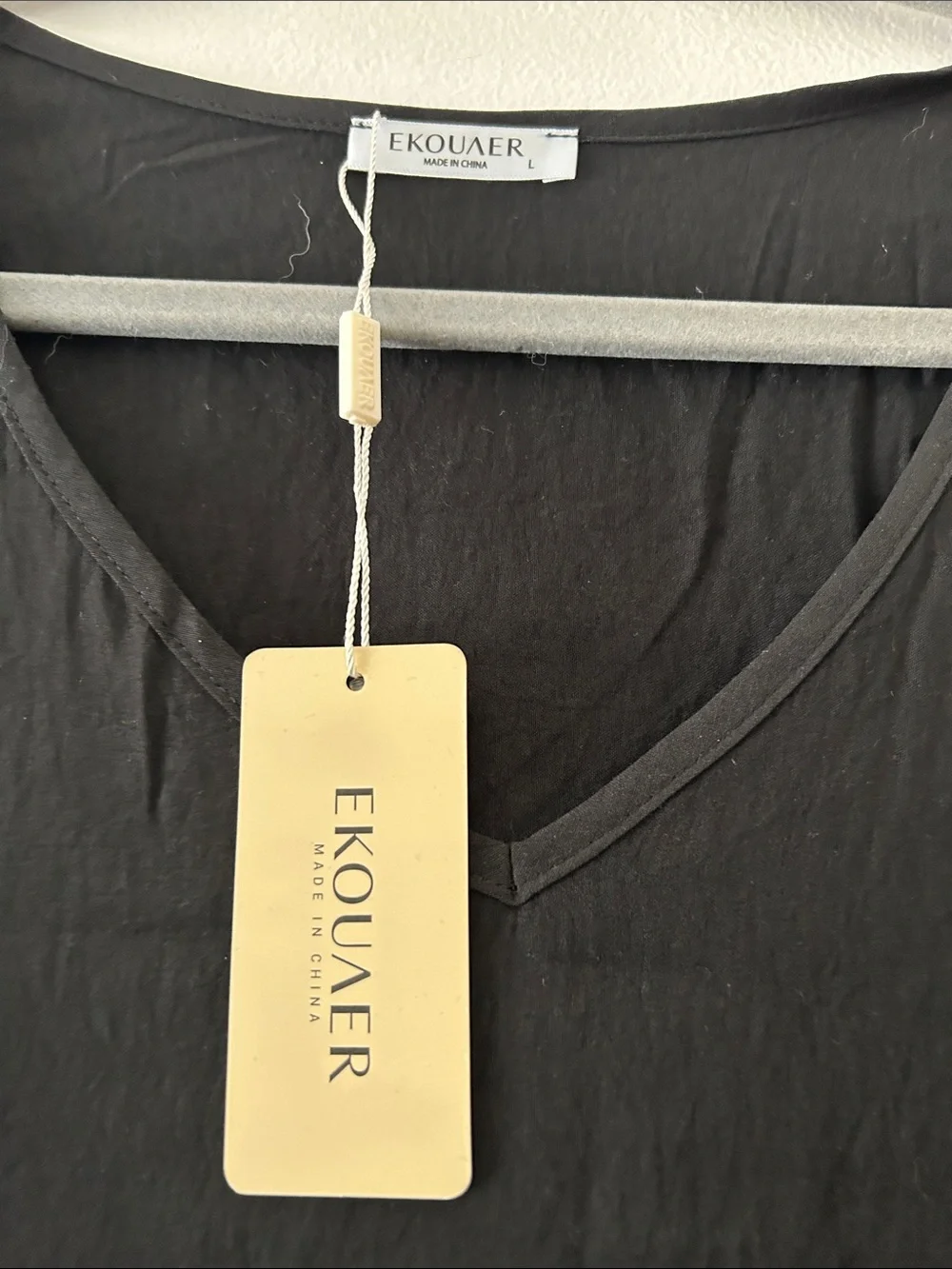 EKOUAER Black V-Neck Short Sleeve Tie-Waist Dress - Picture 2 of 3